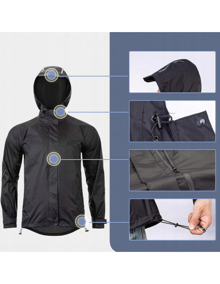 
Kvėpuojanti, vėjui nelaidi striukė nuo lietaus XXXXL - juoda
