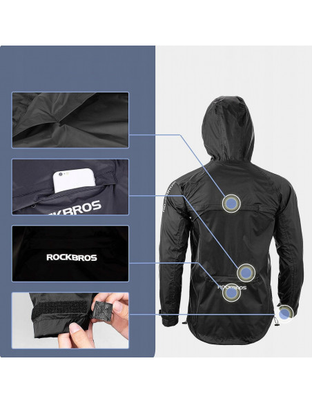 
Kvėpuojanti, vėjui nelaidi striukė nuo lietaus, M dydžio - juoda
