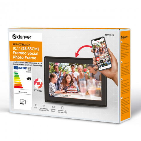 
PFF-1021B 10.1" skaitmeninis nuotraukų rėmelis 16 GB „Wi-Fi“ microSD – juodas
