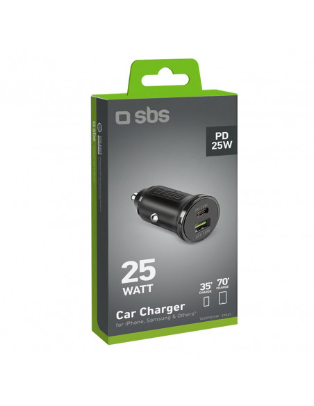 
„Power Delivery“ USB-A USB-C 25 W automobilinis įkroviklis – juodas
