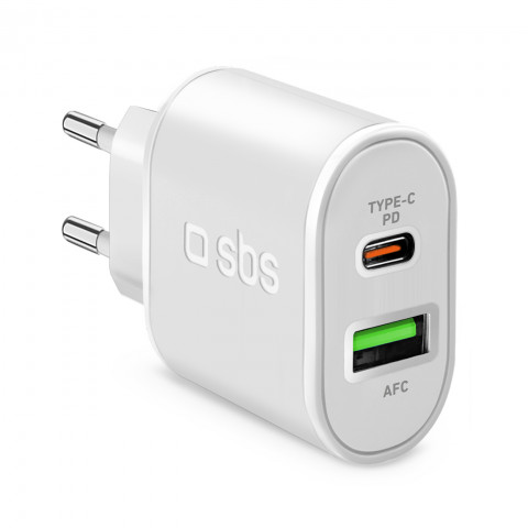 
„Power Delivery“ USB-A USB-C 20 W sieninis įkroviklis – baltas
