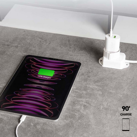 
„Power Delivery“ USB-A USB-C 20 W sieninis įkroviklis – baltas
