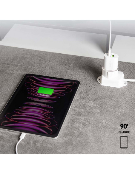 
„Power Delivery“ USB-A USB-C 20 W sieninis įkroviklis – baltas
