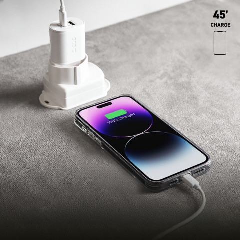 
„Power Delivery“ USB-A USB-C 20 W sieninis įkroviklis – baltas
