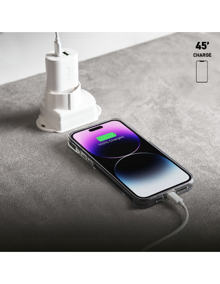 
„Power Delivery“ USB-A USB-C 20 W sieninis įkroviklis – baltas
