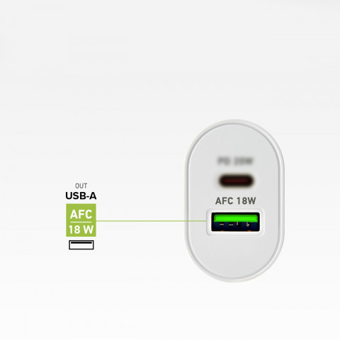 
„Power Delivery“ USB-A USB-C 20 W sieninis įkroviklis – baltas
