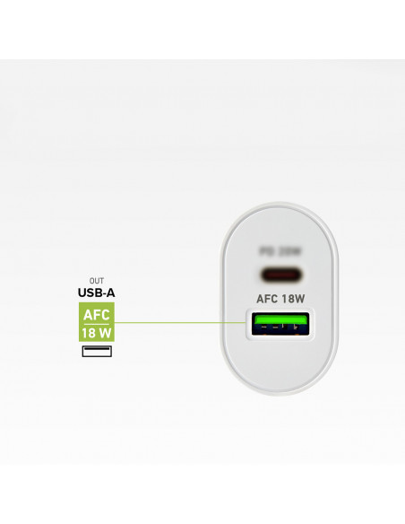 
„Power Delivery“ USB-A USB-C 20 W sieninis įkroviklis – baltas
