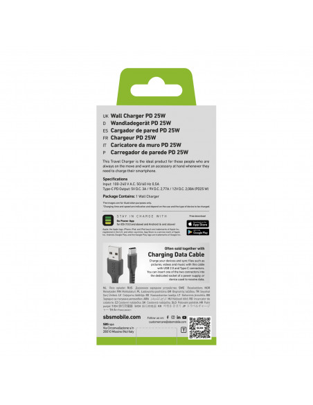 
„Power Delivery“ USB-C 25 W sieninis įkroviklis – juodas
