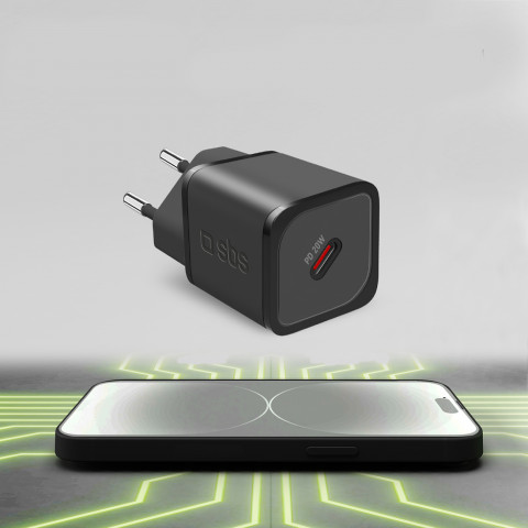 
„Power Delivery GaN USB-C“ 20 W sieninis įkroviklis – juodas
