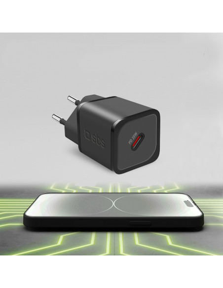 
„Power Delivery GaN USB-C“ 20 W sieninis įkroviklis – juodas
