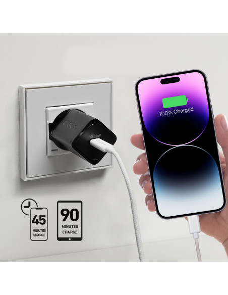 
„Power Delivery GaN USB-C“ 20 W sieninis įkroviklis – juodas
