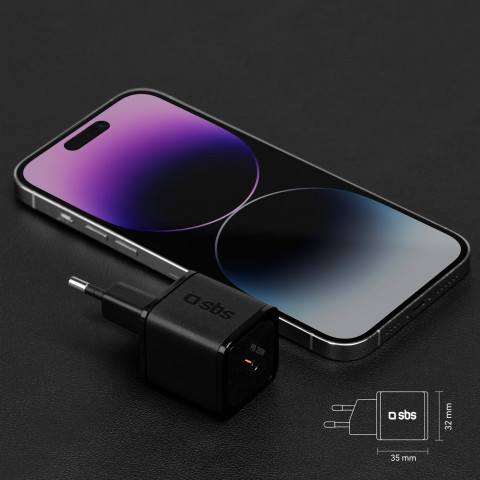 
„Power Delivery GaN USB-C“ 20 W sieninis įkroviklis – juodas
