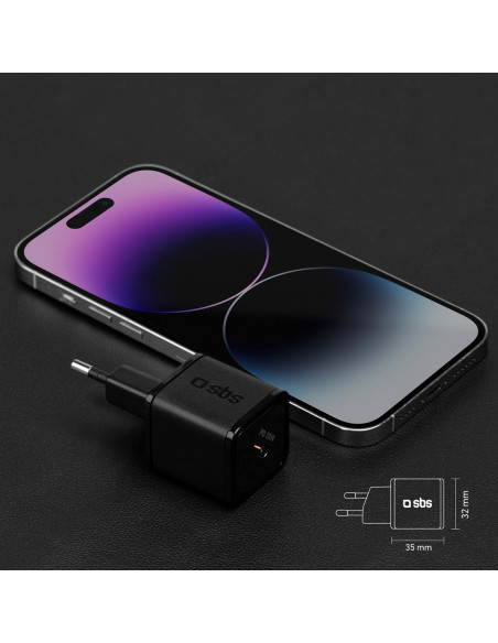 
„Power Delivery GaN USB-C“ 20 W sieninis įkroviklis – juodas
