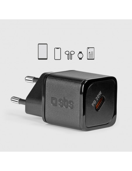 
„Power Delivery GaN USB-C“ 20 W sieninis įkroviklis – juodas
