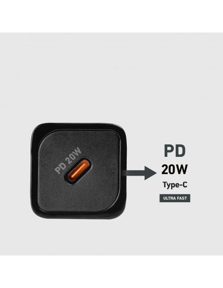 
„Power Delivery GaN USB-C“ 20 W sieninis įkroviklis – juodas
