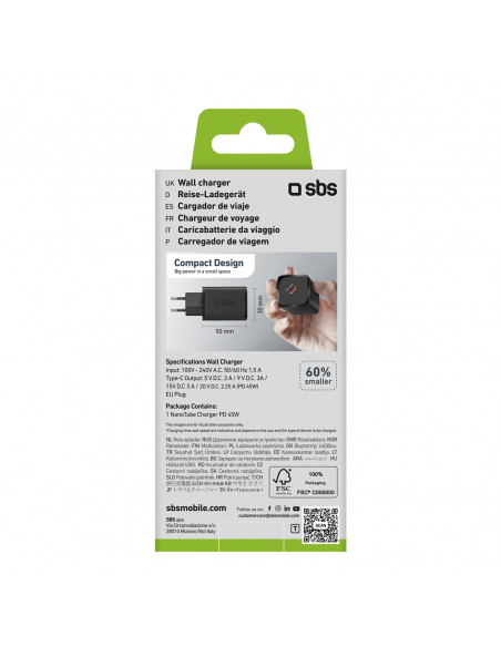 
„Power Delivery GaN USB-C“ 45 W sieninis įkroviklis – juodas
