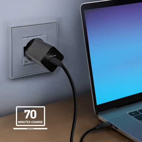 
„Power Delivery GaN USB-C“ 45 W sieninis įkroviklis – juodas
