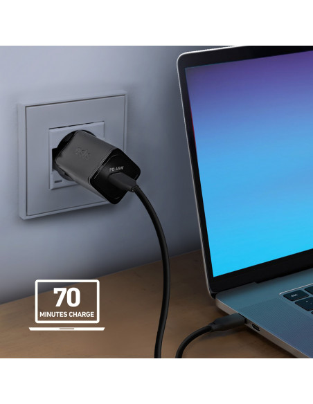 
„Power Delivery GaN USB-C“ 45 W sieninis įkroviklis – juodas
