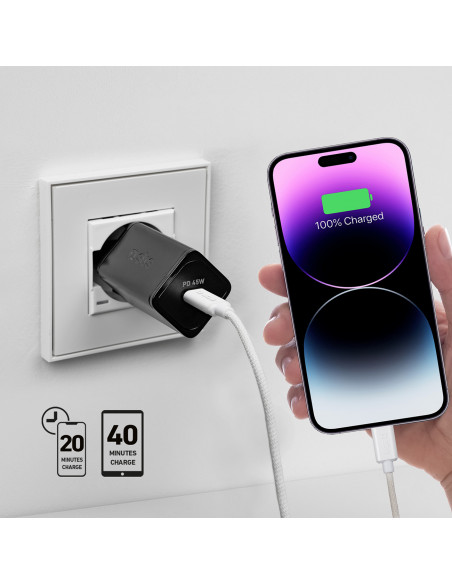 
„Power Delivery GaN USB-C“ 45 W sieninis įkroviklis – juodas
