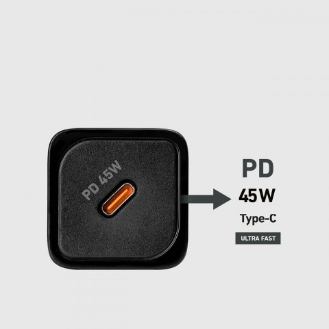 
„Power Delivery GaN USB-C“ 45 W sieninis įkroviklis – juodas
