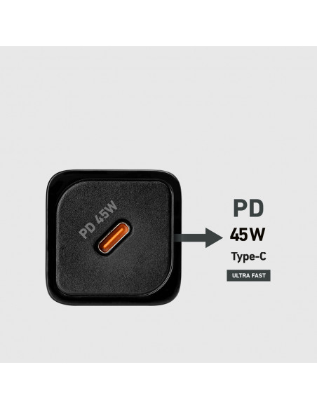 
„Power Delivery GaN USB-C“ 45 W sieninis įkroviklis – juodas
