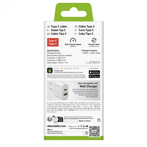 
USB-C PD 25W 1 m laidas – baltas
