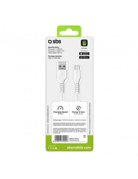 
USB-A - USB-C laidas 1,5 m - baltas
