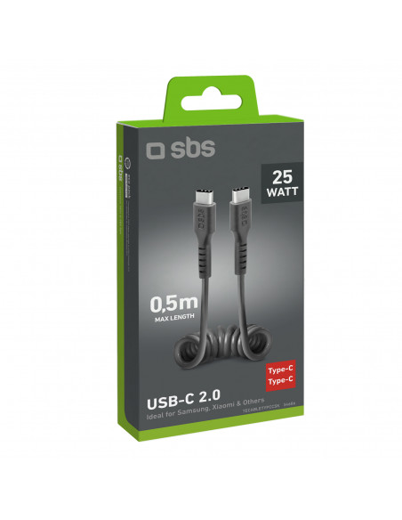
USB-C spiralinis kabelis 0,5 m - juodas
