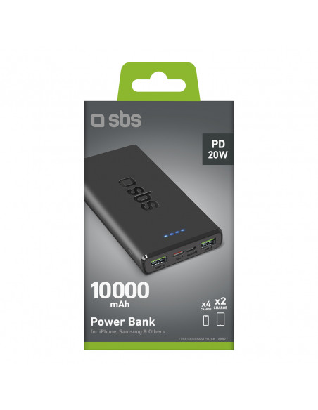 
10000 mAh išorinė baterija su maitinimo šaltiniu, 20 W, juoda
