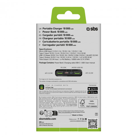 
10000 mAh išorinė baterija su maitinimo šaltiniu, 20 W, juoda
