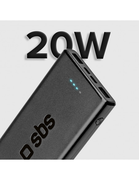 
10000 mAh išorinė baterija su maitinimo šaltiniu, 20 W, juoda
