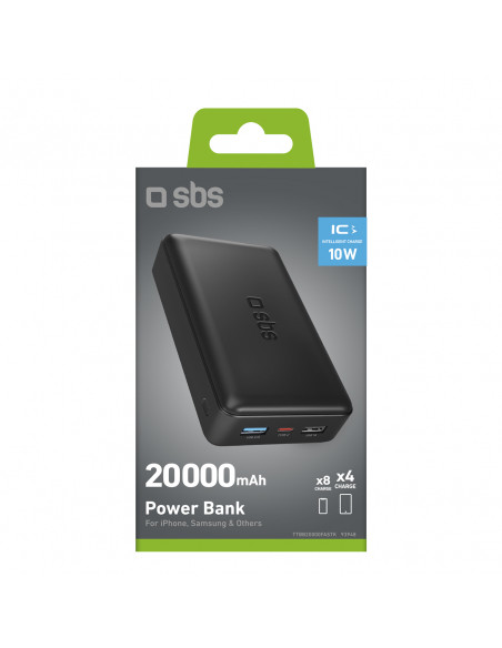 
20000 mAh nešiojamas akumuliatorius USB-A USB-C - juodas
