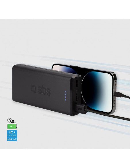 
20000 mAh nešiojamas akumuliatorius USB-A USB-C - juodas
