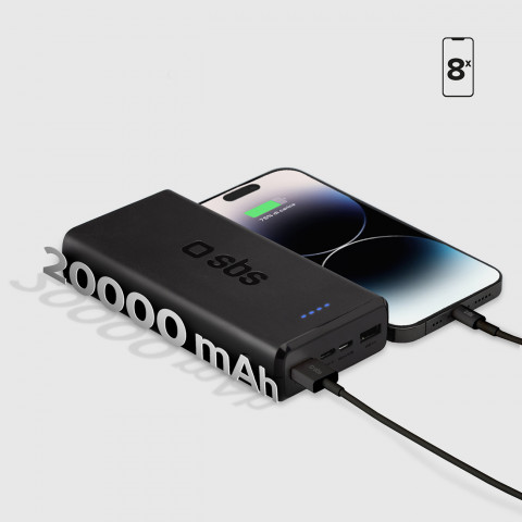 
20000 mAh nešiojamas akumuliatorius USB-A USB-C - juodas

