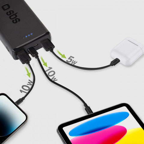 
20000 mAh nešiojamas akumuliatorius USB-A USB-C - juodas

