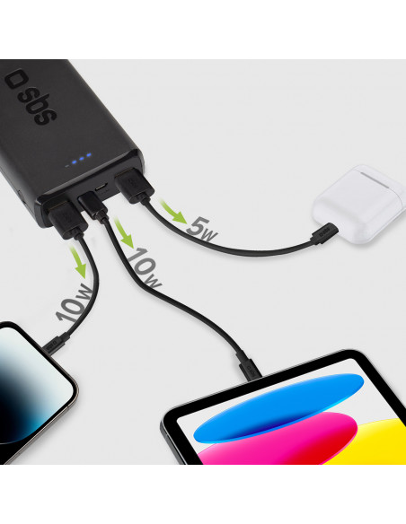 
20000 mAh nešiojamas akumuliatorius USB-A USB-C - juodas
