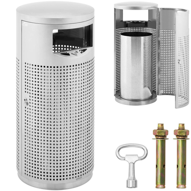 Lauko apvali šiukšlių dėžė su pelenine Plienas 12 l pilka Lauko apvali šiukšlių dėžė su pelenine Plienas 12 l pilka