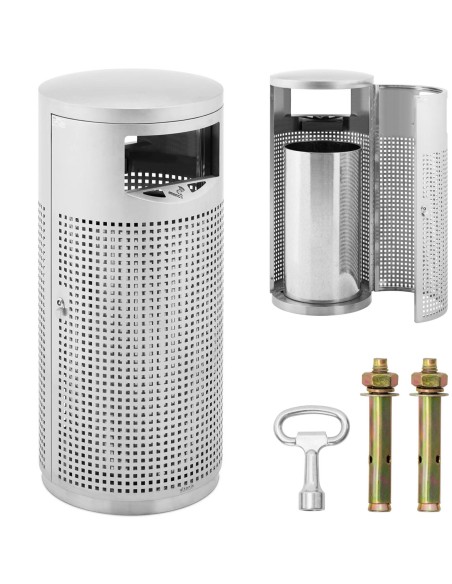 Lauko apvali šiukšlių dėžė su pelenine Plienas 12 l pilka Lauko apvali šiukšlių dėžė su pelenine Plienas 12 l pilka