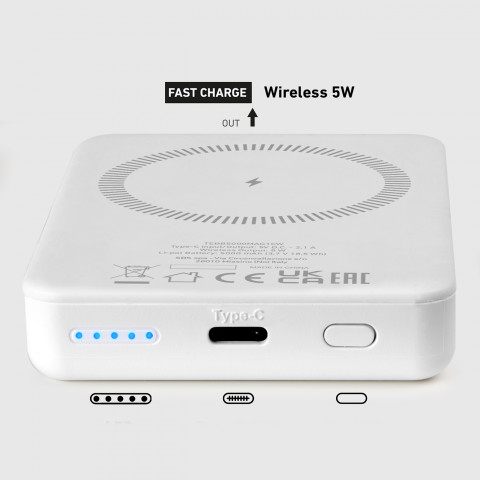 
5000 mAh USB-C nešiojamoji baterija su „MagSafe“ suderinamumu – balta
