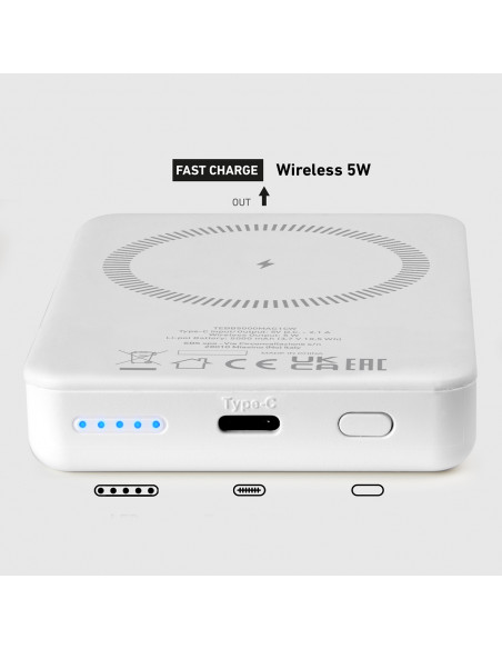 
5000 mAh USB-C nešiojamoji baterija su „MagSafe“ suderinamumu – balta
