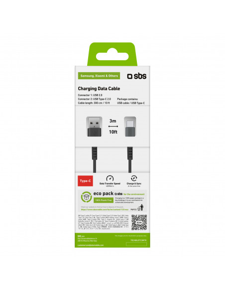 
USB-A - USB-C 3 m laidas - juodas
