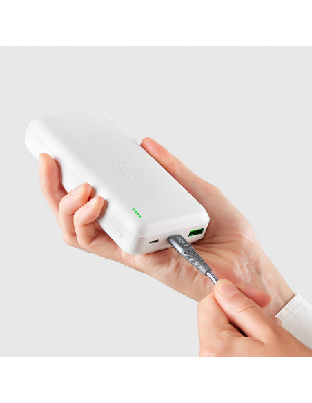 
20000 mAh PD nešiojama baterija su MicroUSB USB-C ir USB-A adapteriais, 20 W, balta
