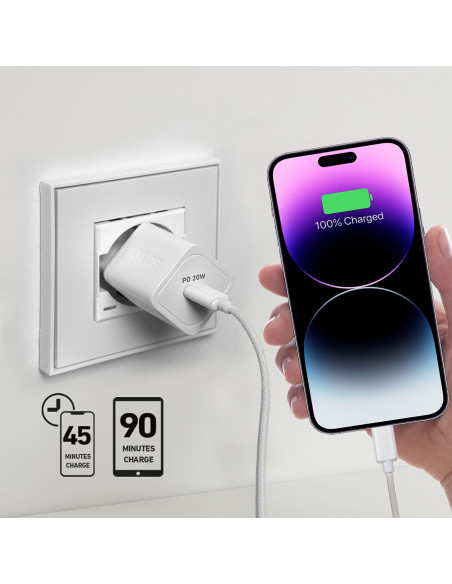 
GaN sieninis įkroviklis su maitinimo šaltiniu, 20 W – baltas
