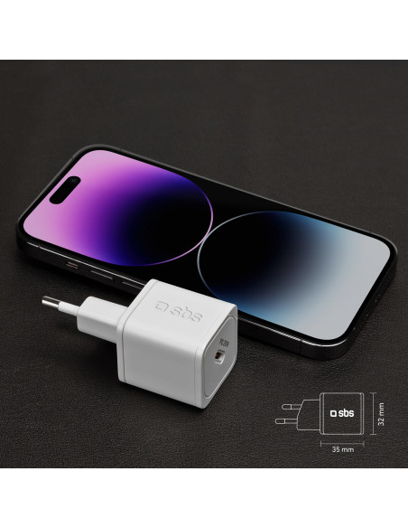 
GaN sieninis įkroviklis su maitinimo šaltiniu, 20 W – baltas
