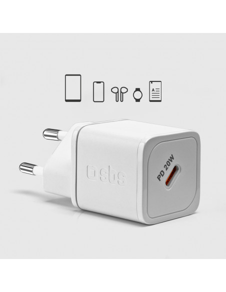 
GaN sieninis įkroviklis su maitinimo šaltiniu, 20 W – baltas
