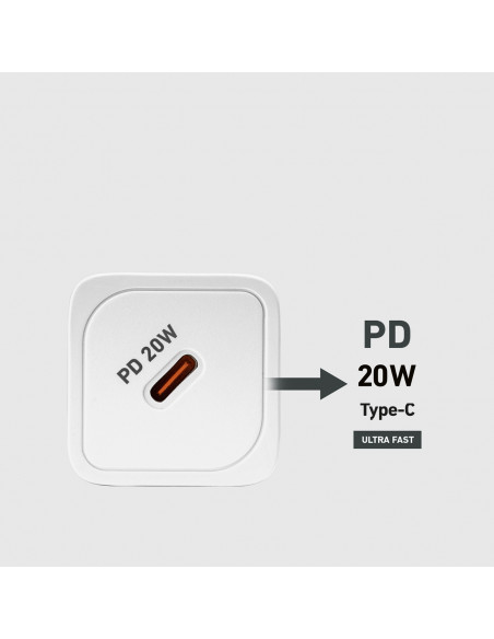 
GaN sieninis įkroviklis su maitinimo šaltiniu, 20 W – baltas
