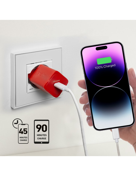 
GaN sieninis įkroviklis su maitinimo šaltiniu, 20 W – raudonas
