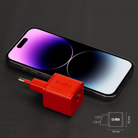 
GaN sieninis įkroviklis su maitinimo šaltiniu, 20 W – raudonas
