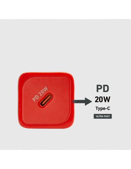 
GaN sieninis įkroviklis su maitinimo šaltiniu, 20 W – raudonas
