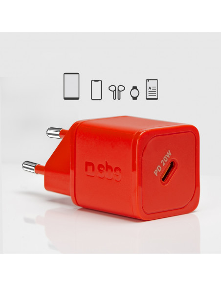 
GaN sieninis įkroviklis su maitinimo šaltiniu, 20 W – raudonas
